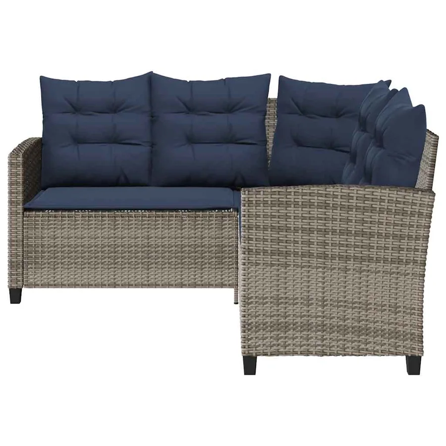 Canapé de jardin avec table et coussins en forme de L gris - 7