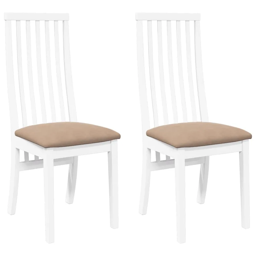 Chaises à manger coussins 2 pcs blanc bois massif caoutchouc - 2