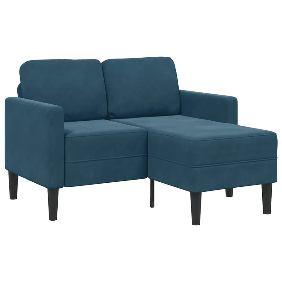 Canapé 2 places avec méridienne en L bleu 125 cm velours