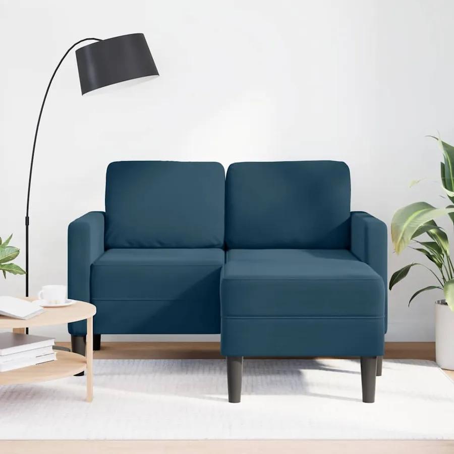 Canapé 2 places avec méridienne en L bleu 125 cm velours - 3
