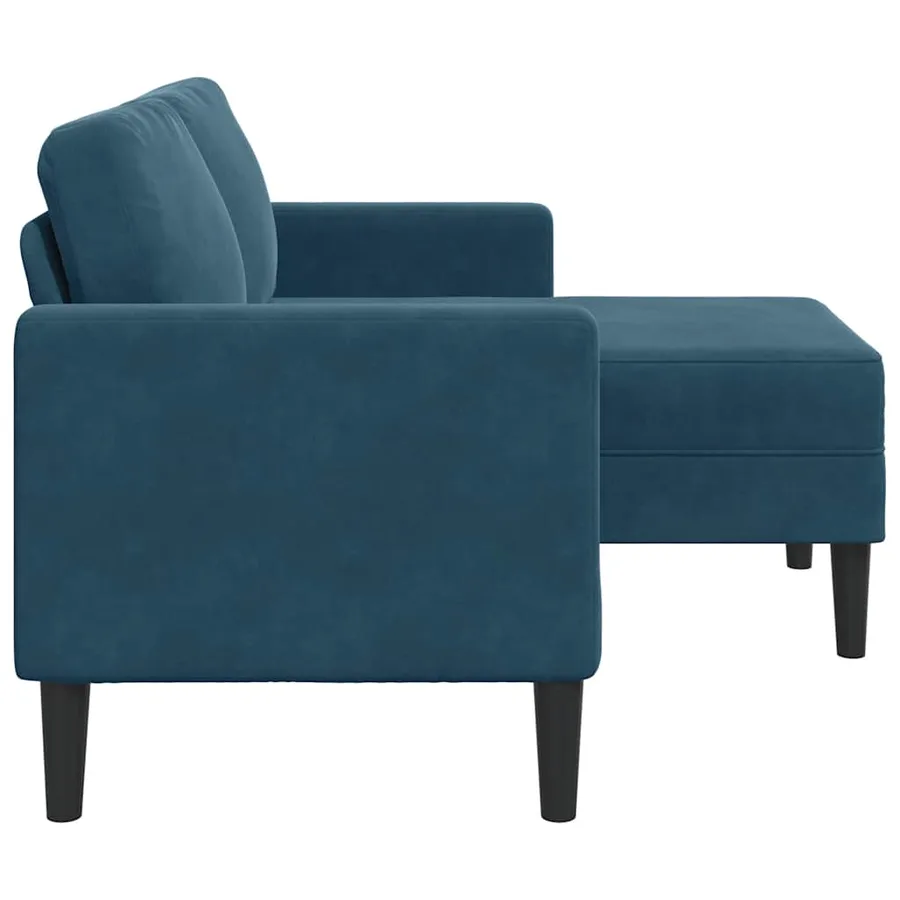 Canapé 2 places avec méridienne en L bleu 125 cm velours - 5