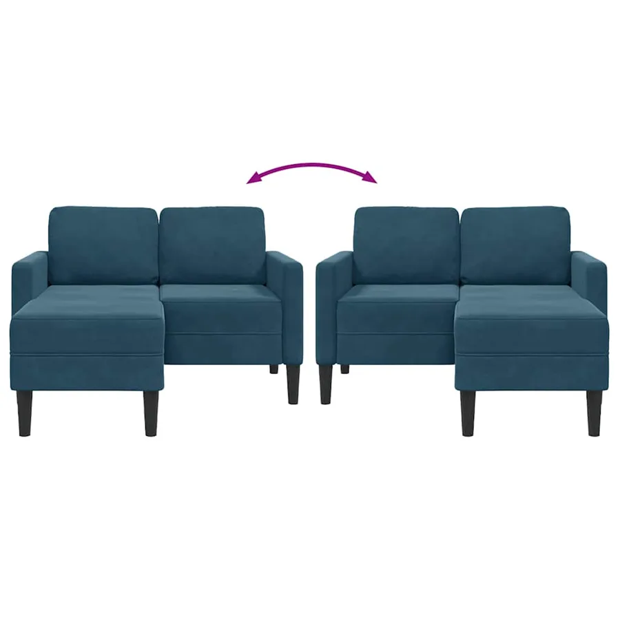 Canapé 2 places avec méridienne en L bleu 125 cm velours - 7
