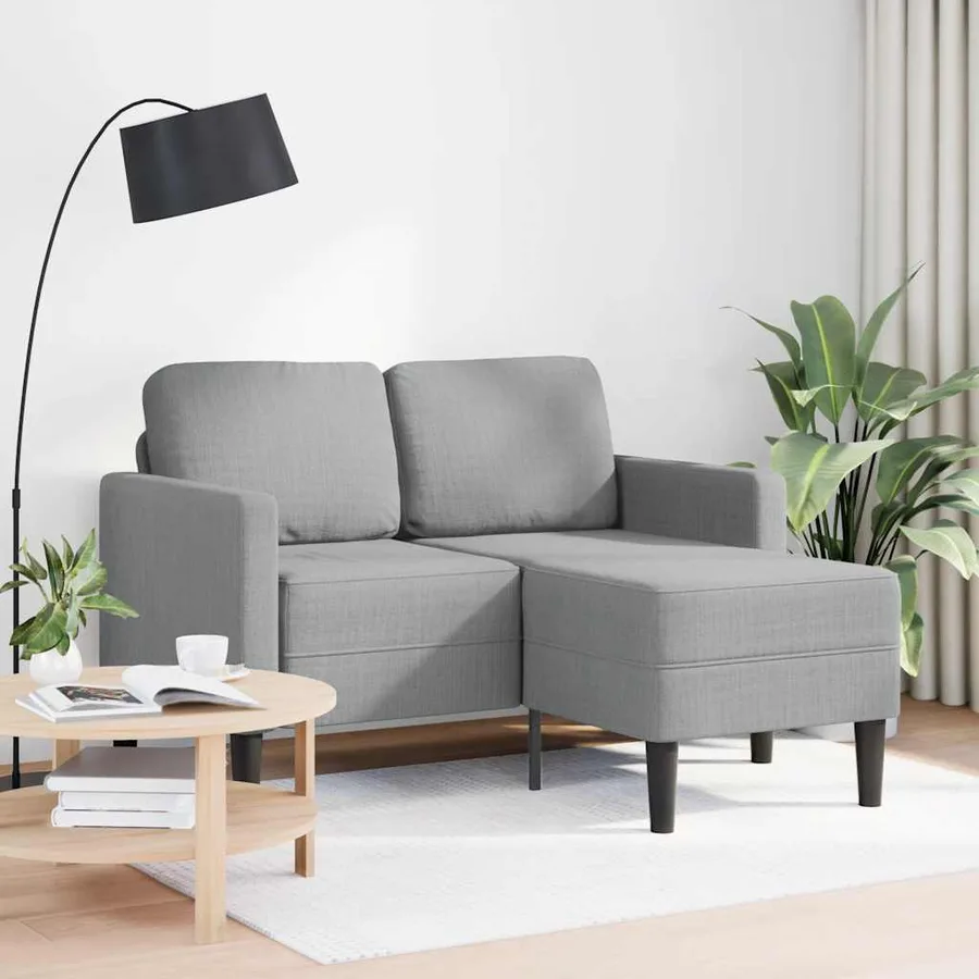 Canapé 2 places avec méridienne en L gris clair 125 cm tissu - 2