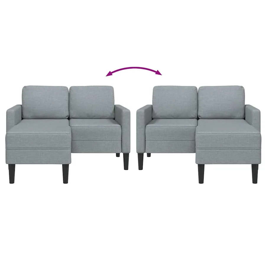 Canapé 2 places avec méridienne en L gris clair 125 cm tissu - 6