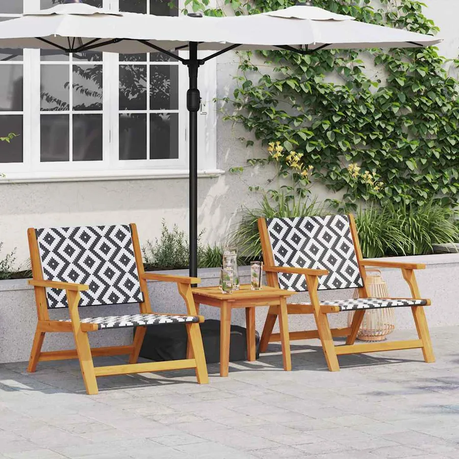 Chaises de jardin avec table 3 pcs Noir et Blanc