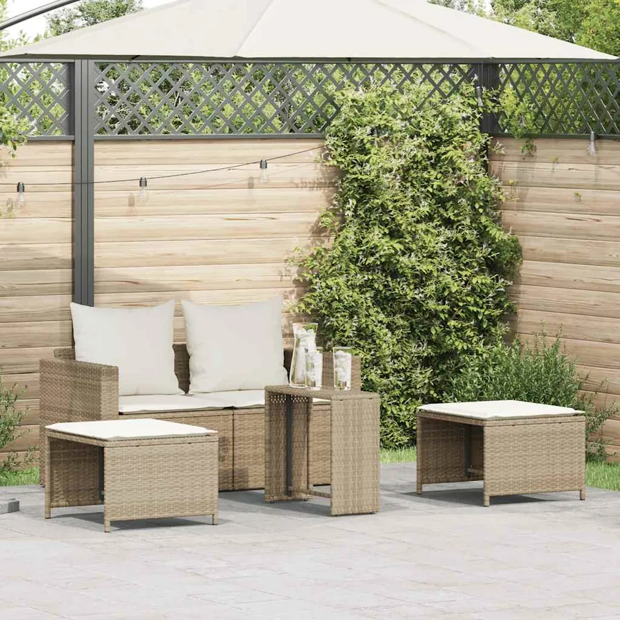 Salon de jardin 5 pcs avec coussins empilable beige polyrotin