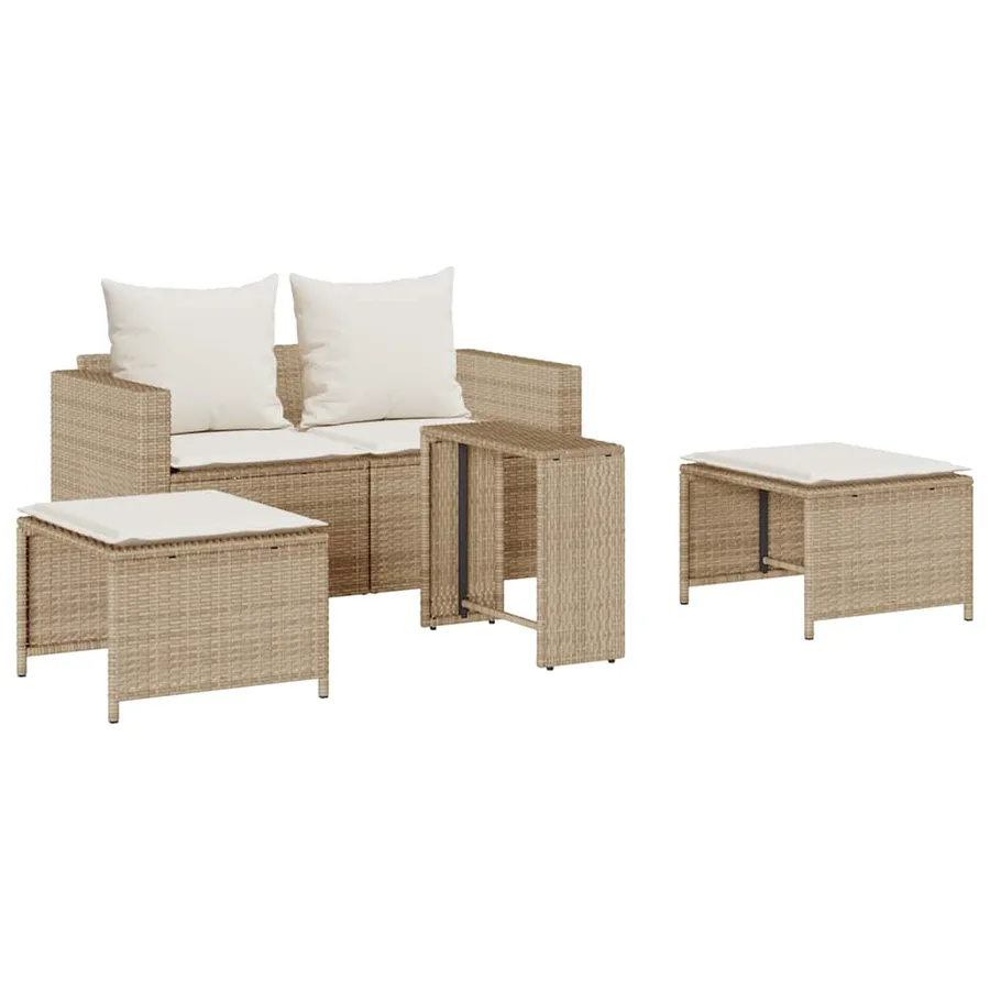 Salon de jardin 5 pcs avec coussins empilable beige polyrotin - 2