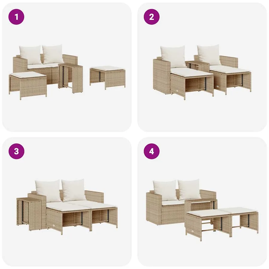 Salon de jardin 5 pcs avec coussins empilable beige polyrotin - 9