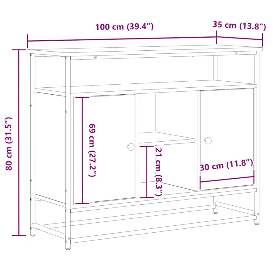 Buffet Chêne noir 100 x 35 x 80 cm Bois d'ingénierie - 12