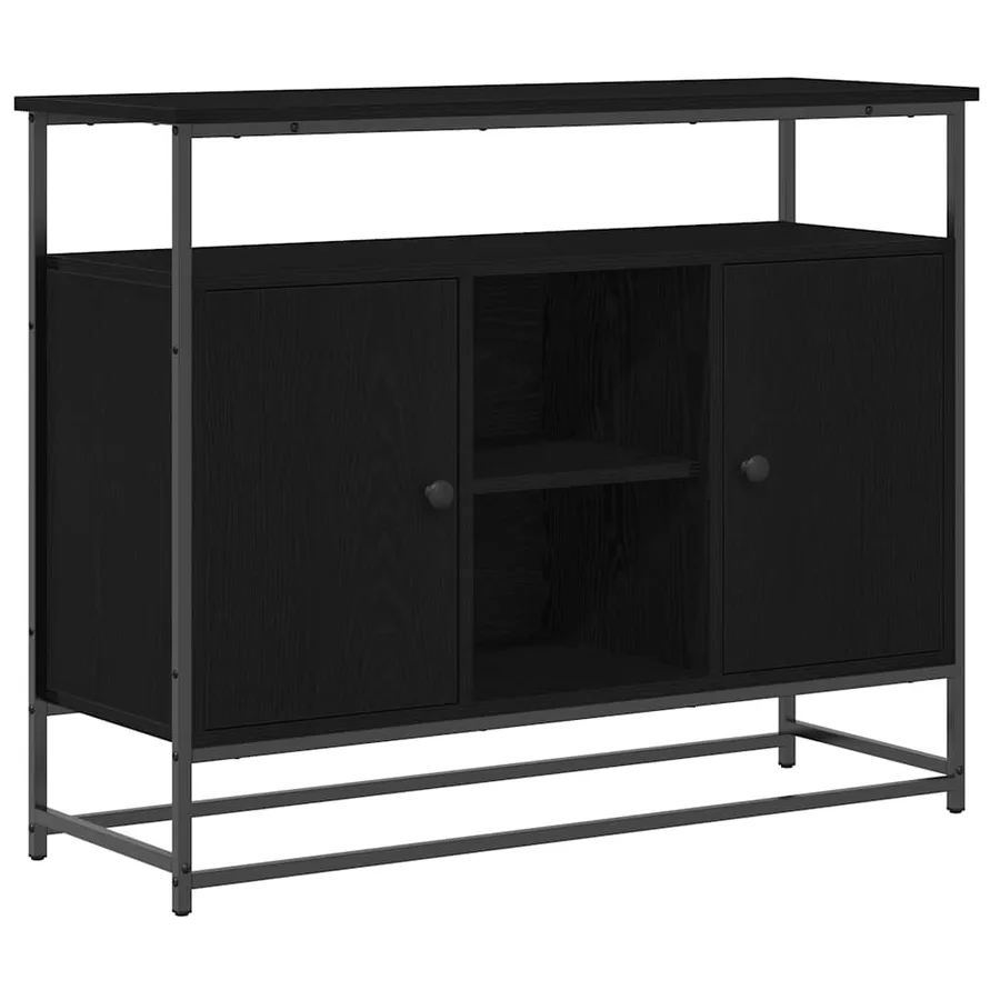 Buffet Chêne noir 100 x 35 x 80 cm Bois d'ingénierie - 2