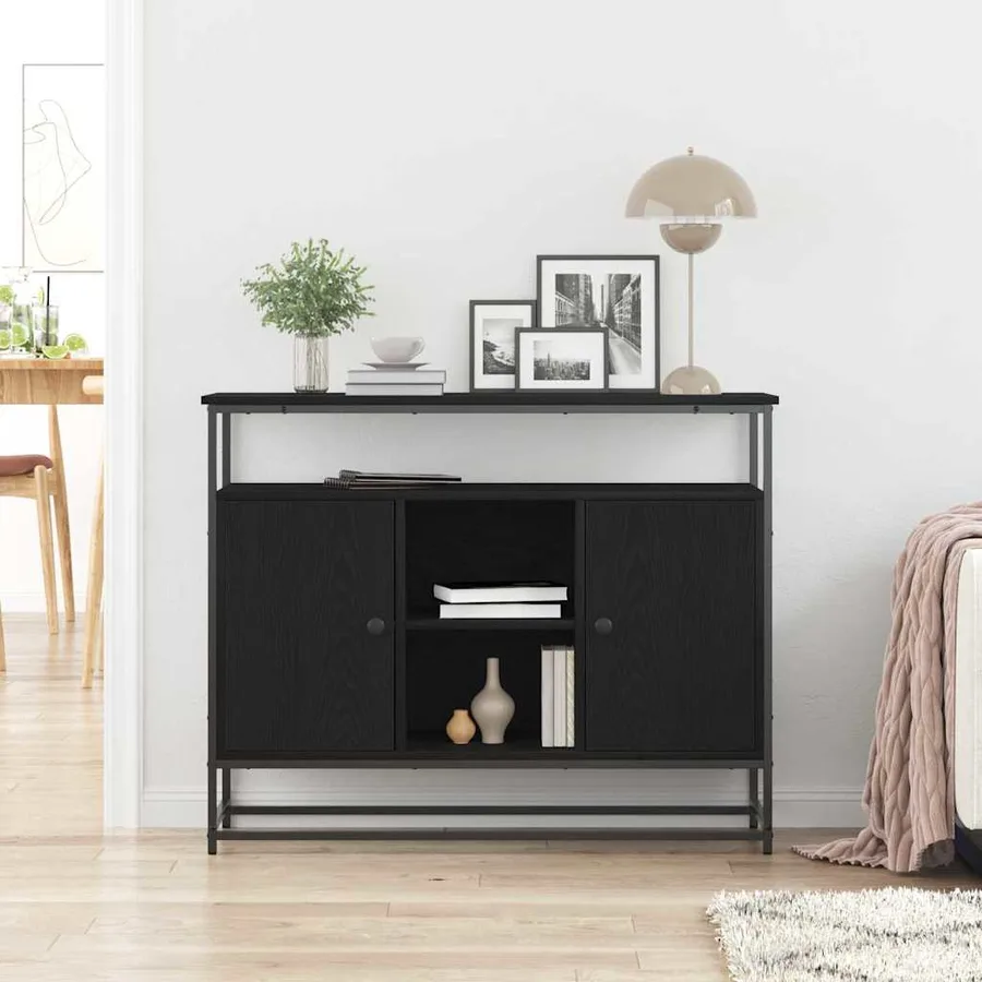 Buffet Chêne noir 100 x 35 x 80 cm Bois d'ingénierie - 4