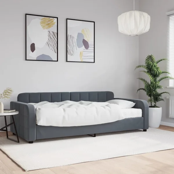 Lit de jour avec matelas gris foncé 90x190 cm velours