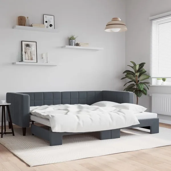 Lit de jour avec gigogne sans matelas gris foncé 90x190 cm