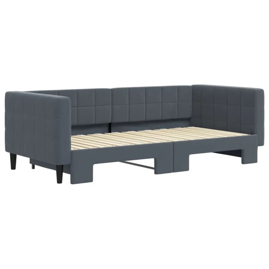 Lit de jour avec gigogne sans matelas gris foncé 90x190 cm - 3