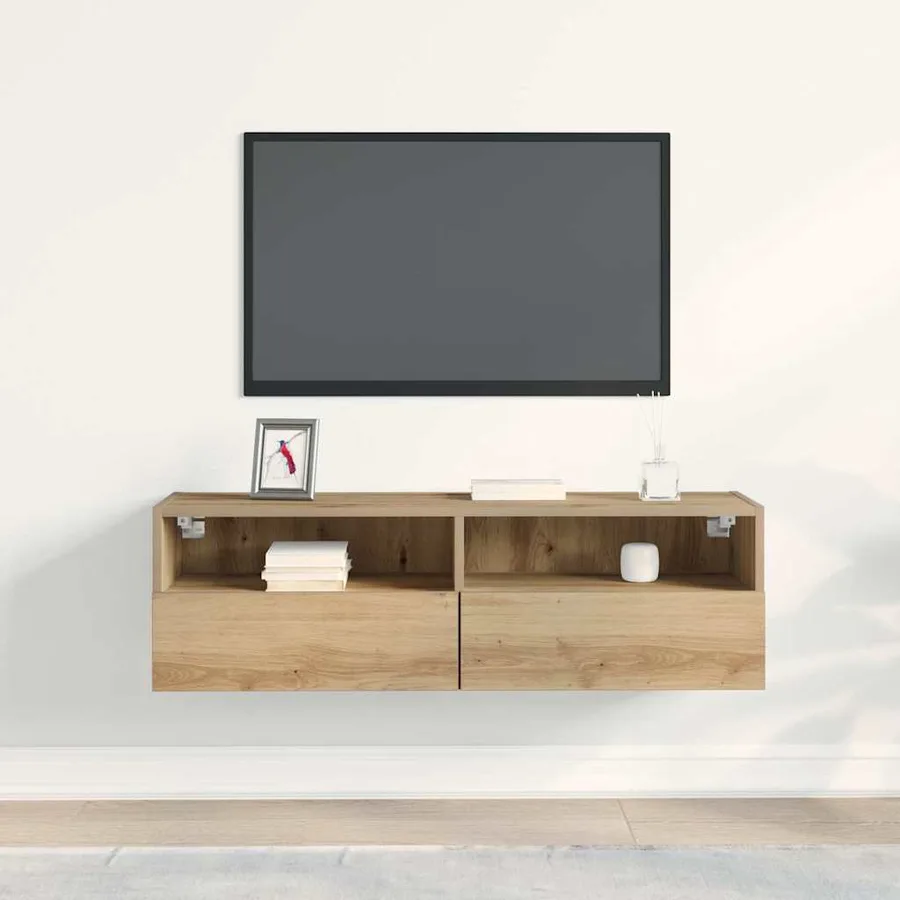 Meuble TV mural 100 x 30 x 30 cm chêne artisanal - 4