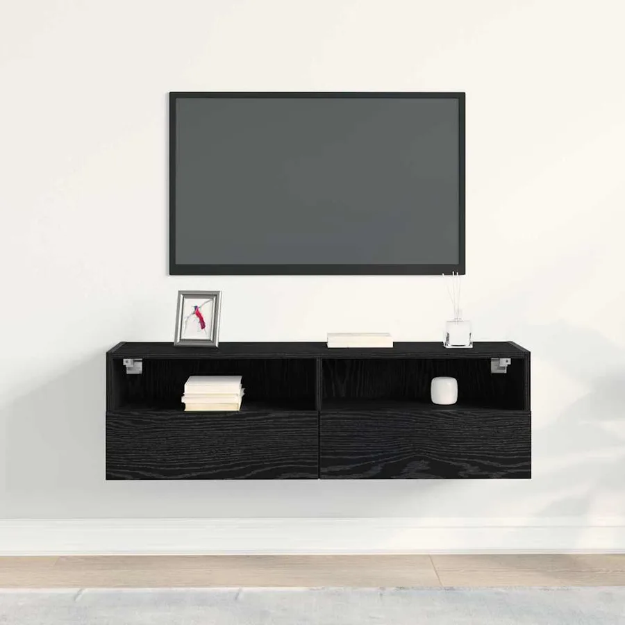 Meuble TV mural Chêne noir 100 x 30 x 30 cm Bois d'ingénierie - 4