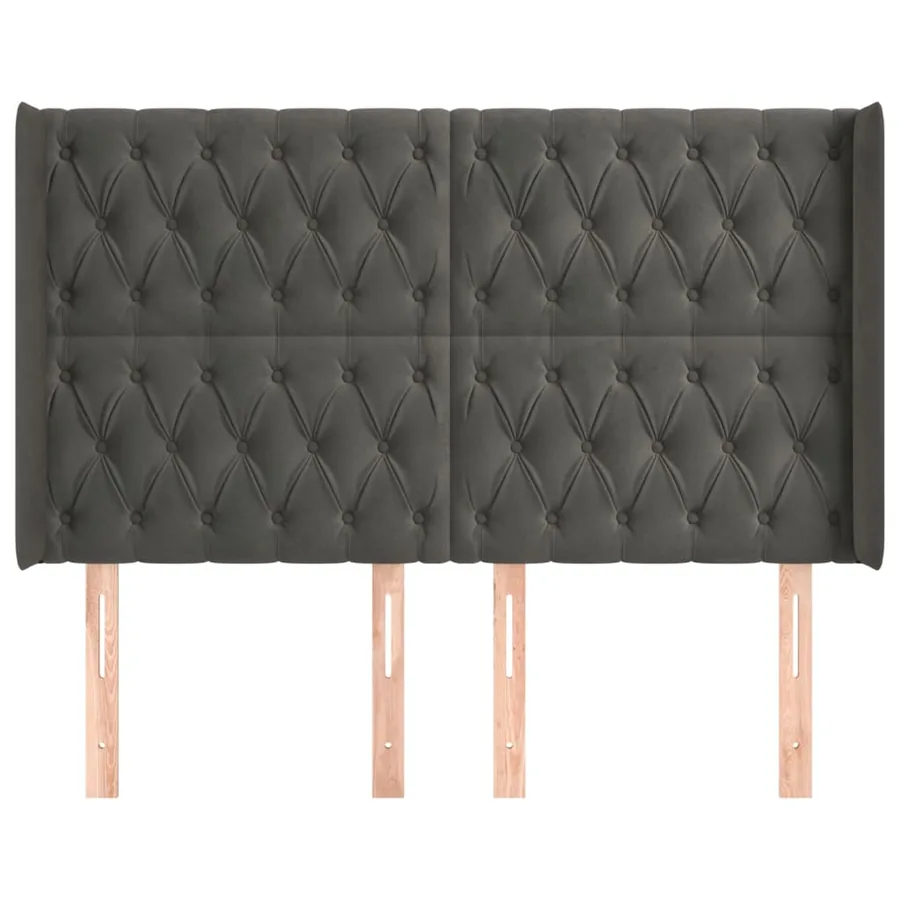 Tête de lit avec oreilles Gris foncé 147x16x118/128 cm Velours - 3
