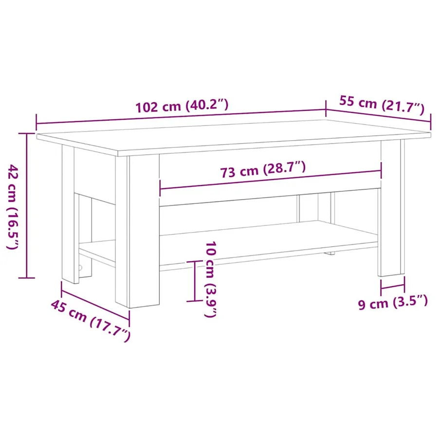 Table basse Chêne noir 102 x 55 x 42 cm Bois d'ingénierie - 8