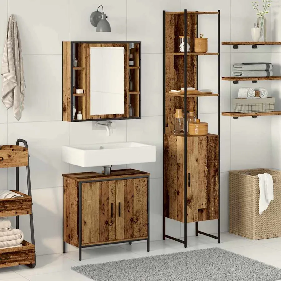 Meubles de salle de bain 3 pcs Marron Bois d'ingénierie