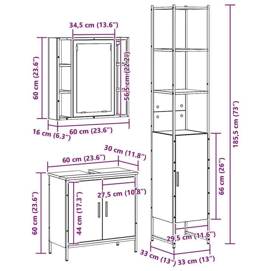 Meubles de salle de bain 3 pcs Marron Bois d'ingénierie - 14