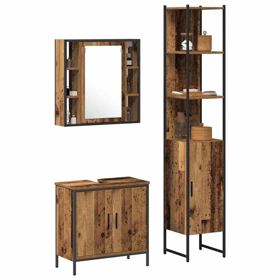 Meubles de salle de bain 3 pcs Marron Bois d'ingénierie - 3