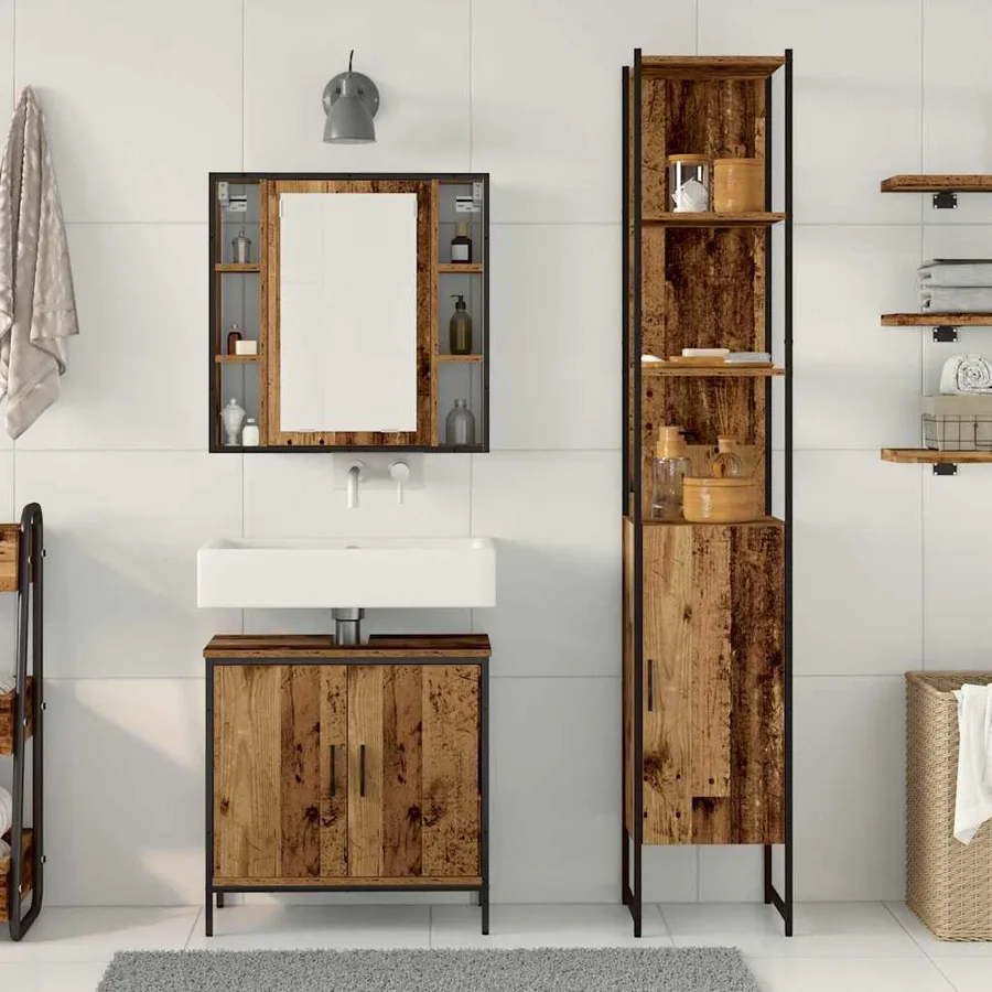 Meubles de salle de bain 3 pcs Marron Bois d'ingénierie - 4