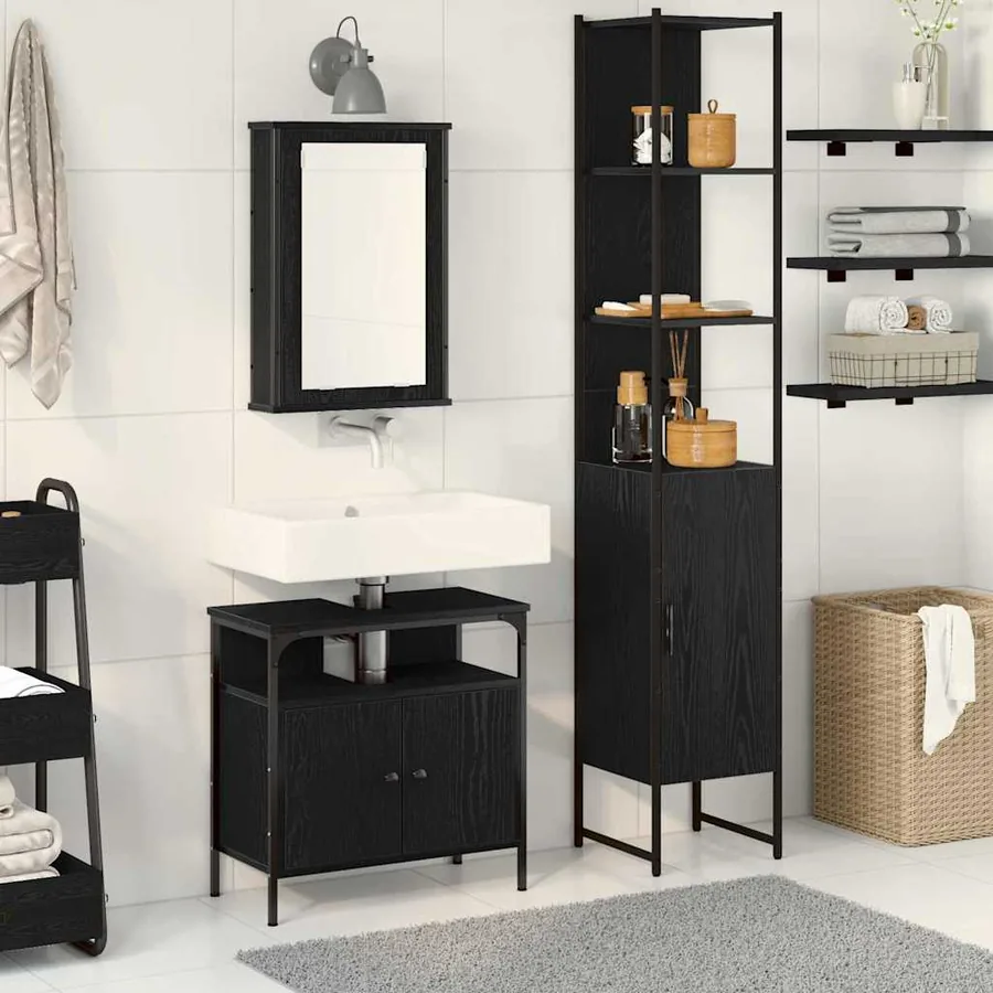 Ensemble de mobilier de salle de bain 3 pcs Chêne noir