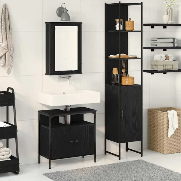 Ensemble de mobilier de salle de bain 3 pcs Chêne noir