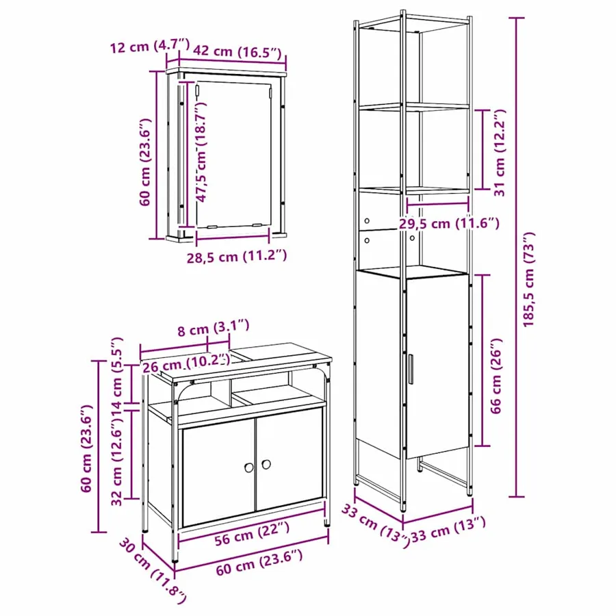 Ensemble de mobilier de salle de bain 3 pcs Chêne noir - 16