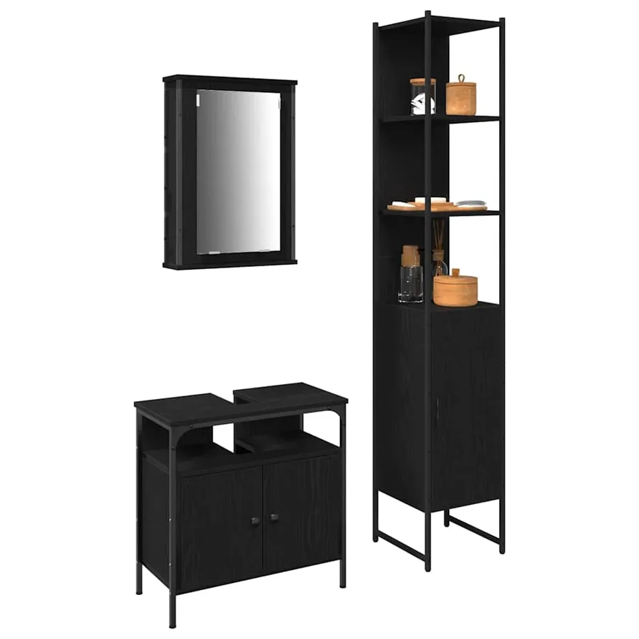 Ensemble de mobilier de salle de bain 3 pcs Chêne noir - 3