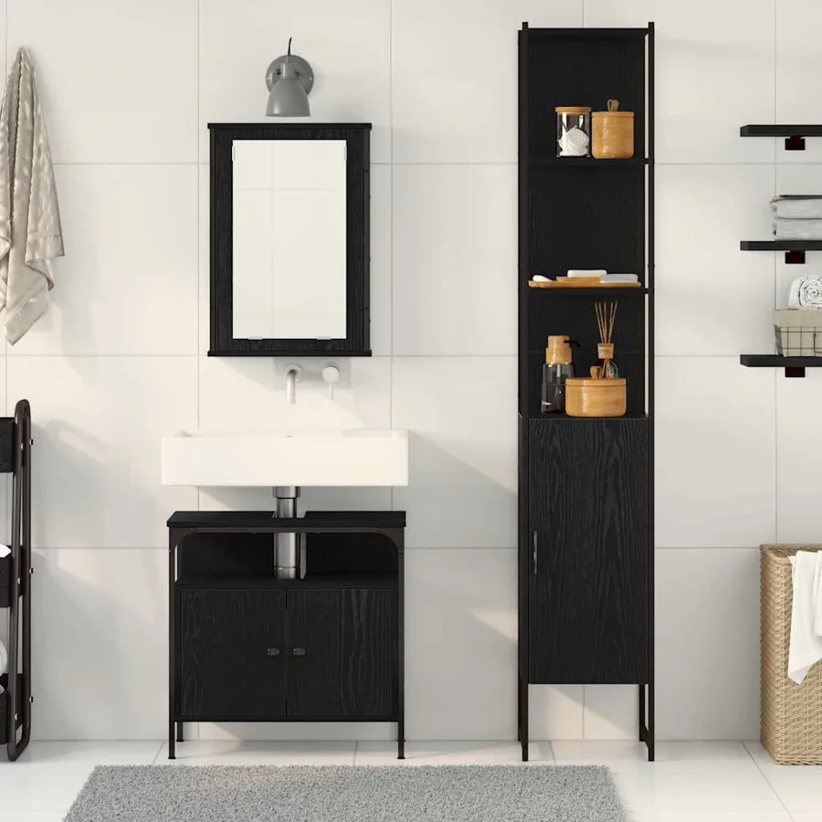 Ensemble de mobilier de salle de bain 3 pcs Chêne noir - 4