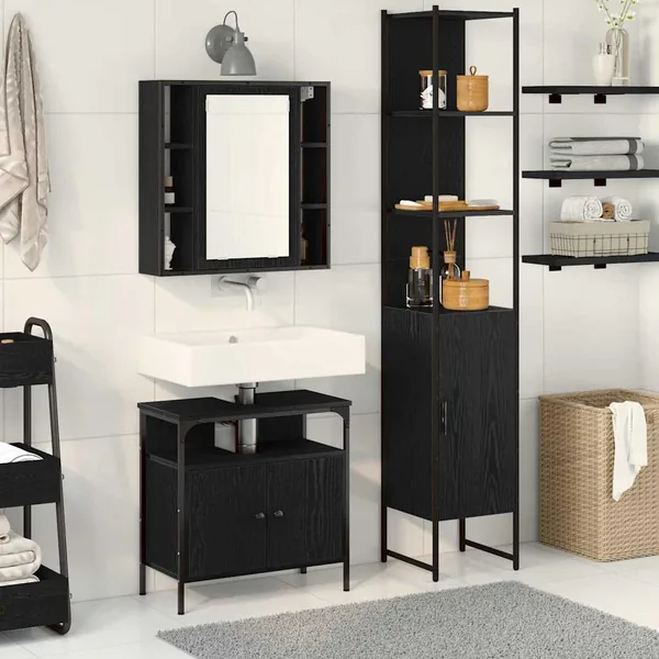 Ensemble de mobilier de salle de bain 3 pcs Chêne noir