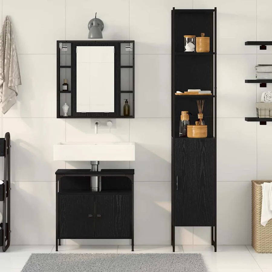 Ensemble de mobilier de salle de bain 3 pcs Chêne noir - 4