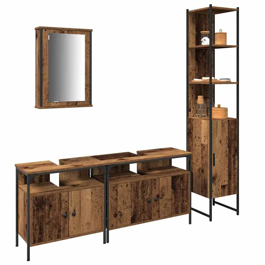 Ensemble de mobilier de salle de bain 4 pcs Bois Ancien - 3