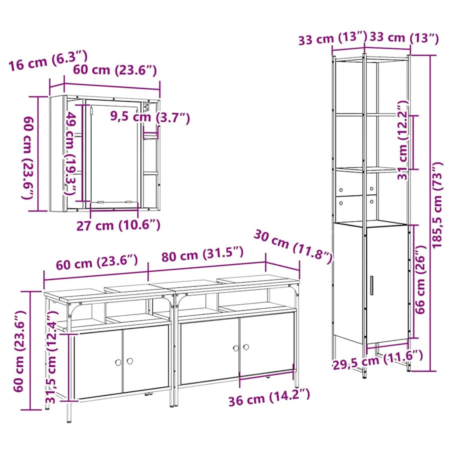 Ensemble de mobilier de salle de bain 4 pcs Bois Ancien - 18