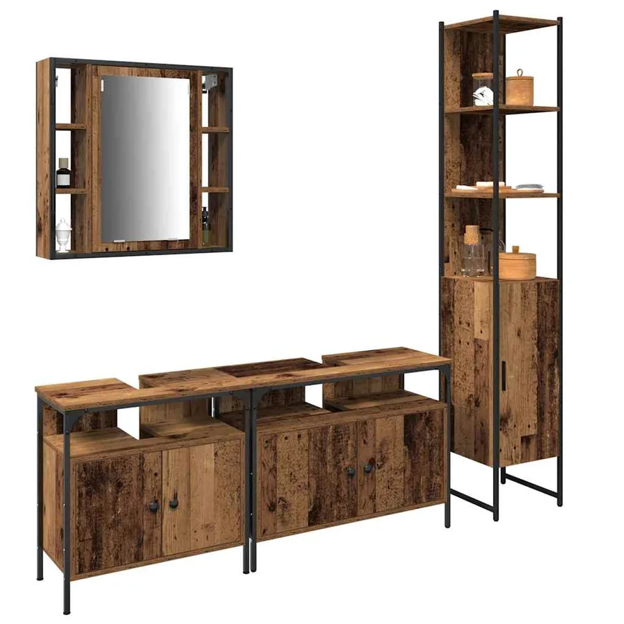 Ensemble de mobilier de salle de bain 4 pcs Bois Ancien - 3