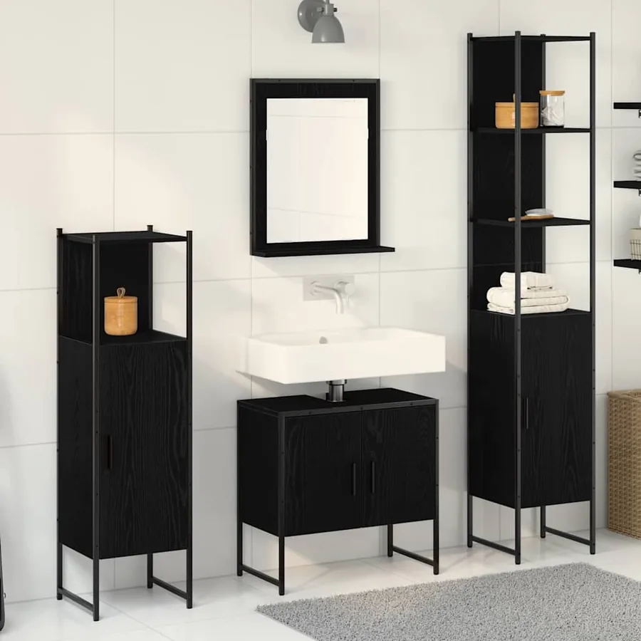 Ensemble de mobilier de salle de bain avec étagère 4 pcs Noir