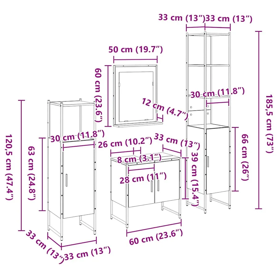 Ensemble de mobilier de salle de bain avec étagère 4 pcs Noir - 16