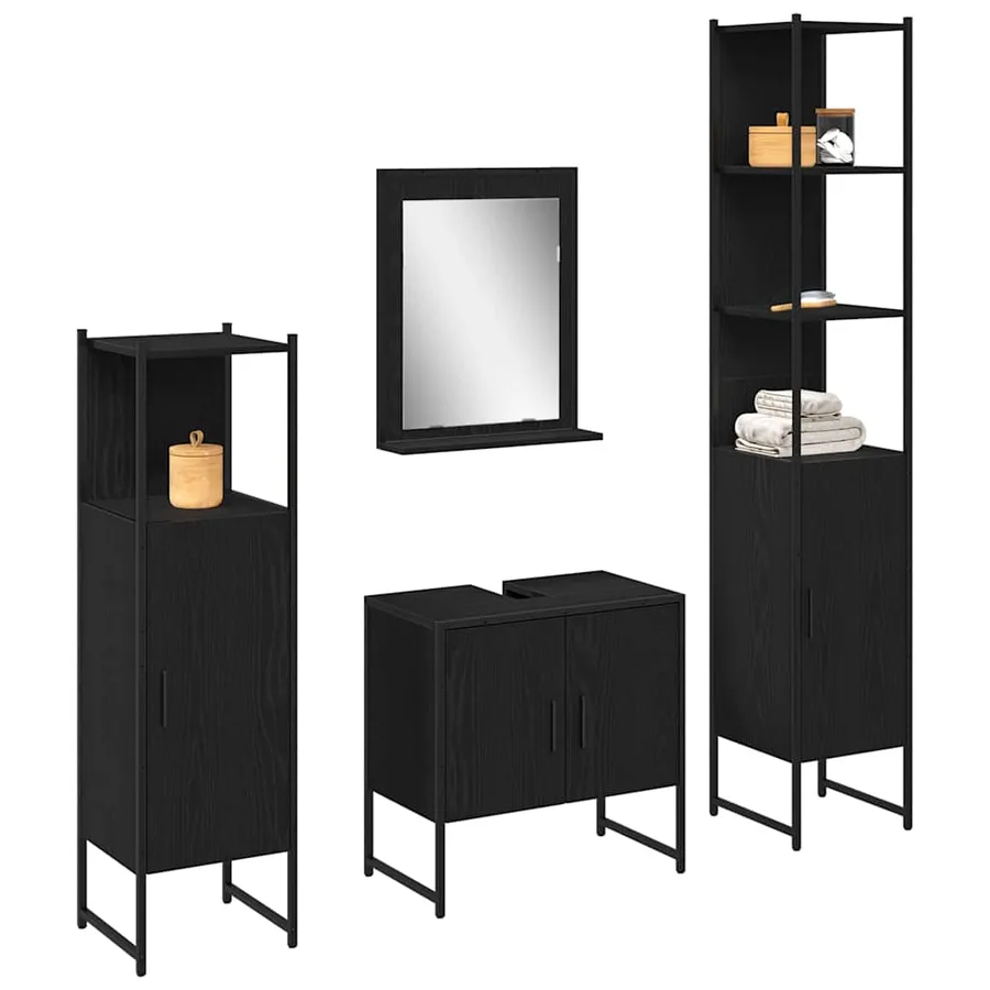 Ensemble de mobilier de salle de bain avec étagère 4 pcs Noir - 3