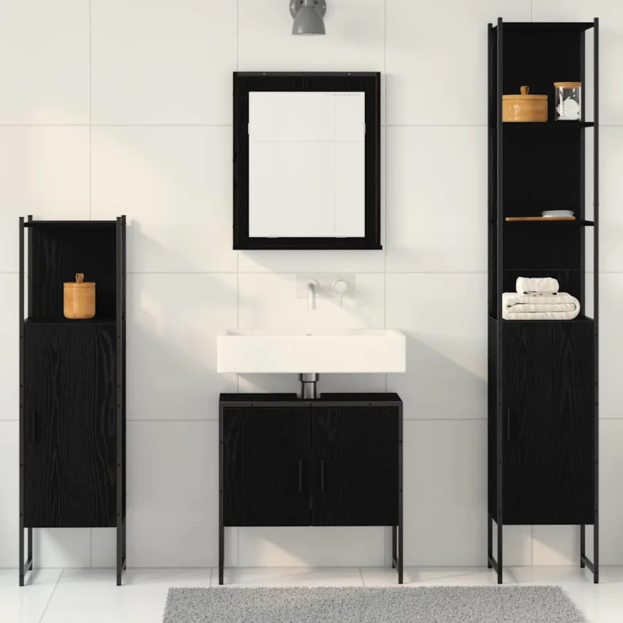 Ensemble de mobilier de salle de bain avec étagère 4 pcs Noir - 4