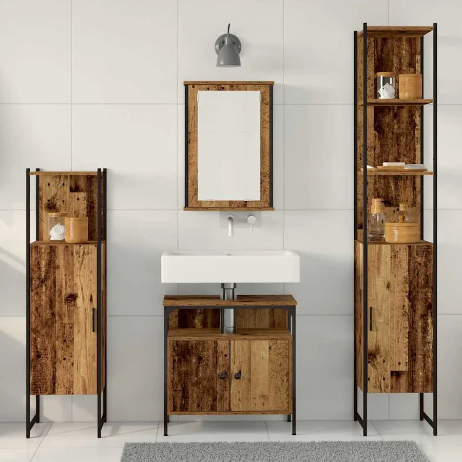 Ensemble de mobilier de salle de bain 4 pcs Bois ancien - 4