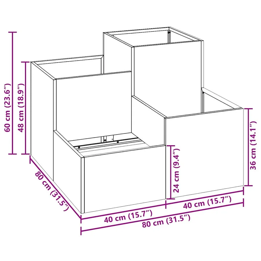 Cache-pot de jardin Vert olive 80 x 80 x 60 cm Acier - 12