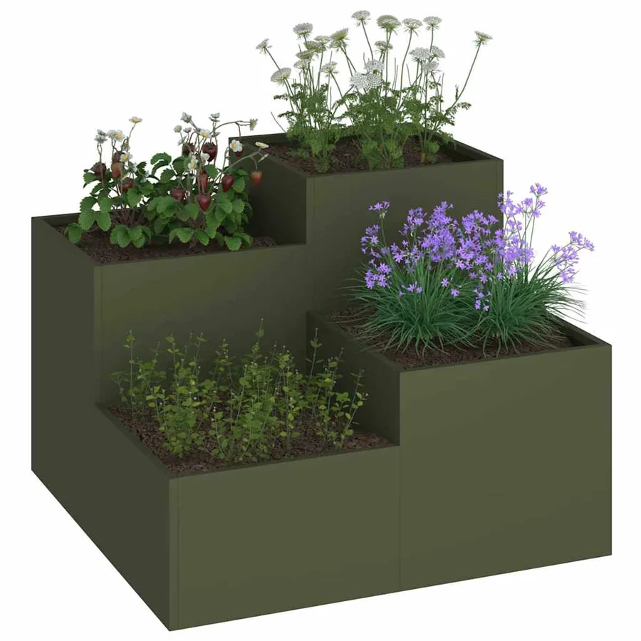 Cache-pot de jardin Vert olive 80 x 80 x 60 cm Acier - 3