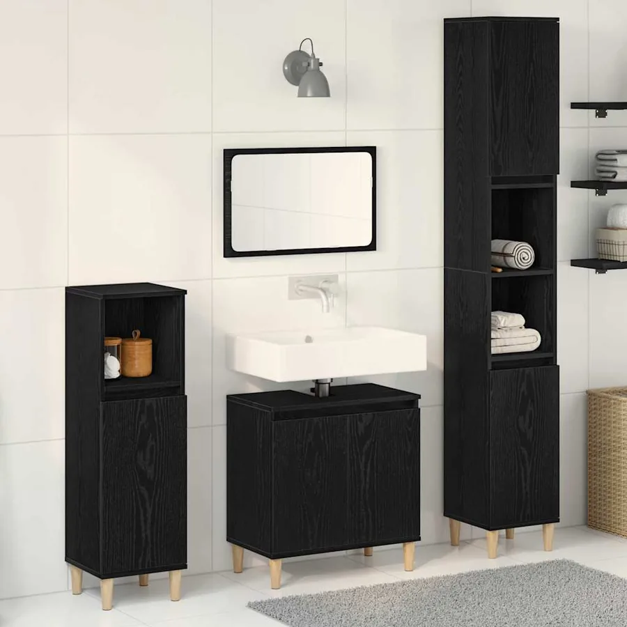 Ensemble de mobilier de salle de bain 3 pcs Chêne noir