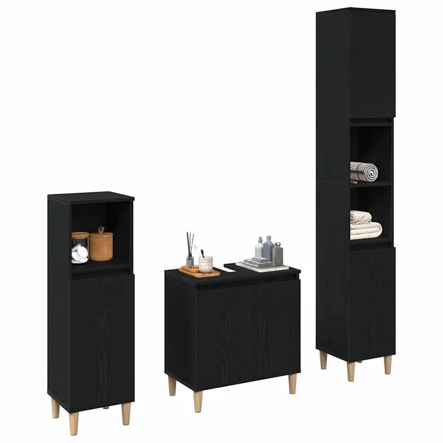 Ensemble de mobilier de salle de bain 3 pcs Chêne noir - 3