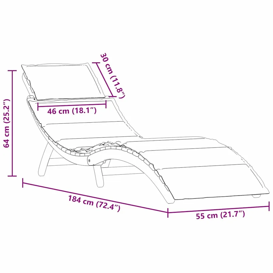Transat avec coussin 2 pcs Blanc crème Bois d'Acacia Massif - 12
