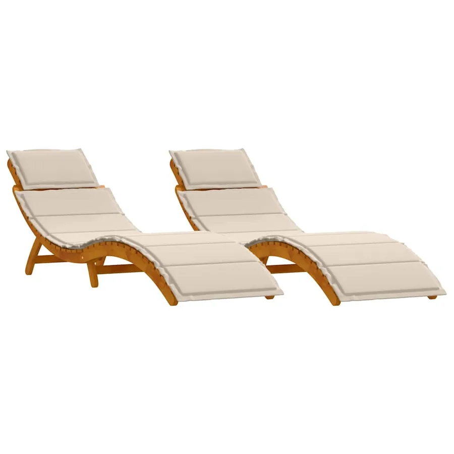 Transat avec coussin 2 pcs Blanc crème Bois d'Acacia Massif - 2
