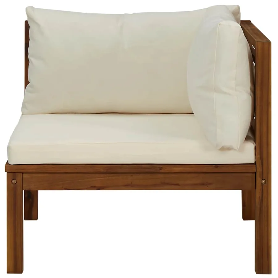 Canapés d'angle 2 pcs avec coussins blanc crème Acacia solide - 5