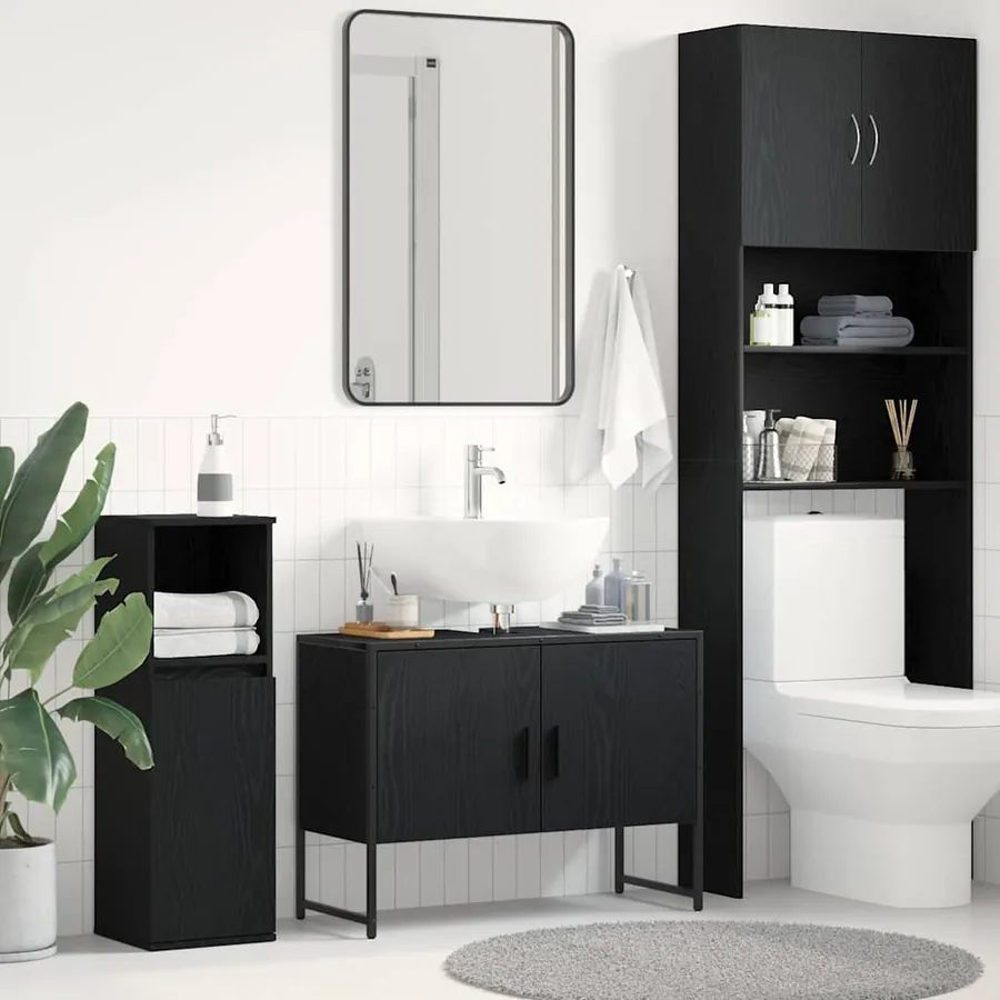 Meuble de Lavabo de Salle de Bain Chêne noir 80 x 30 x 60 cm