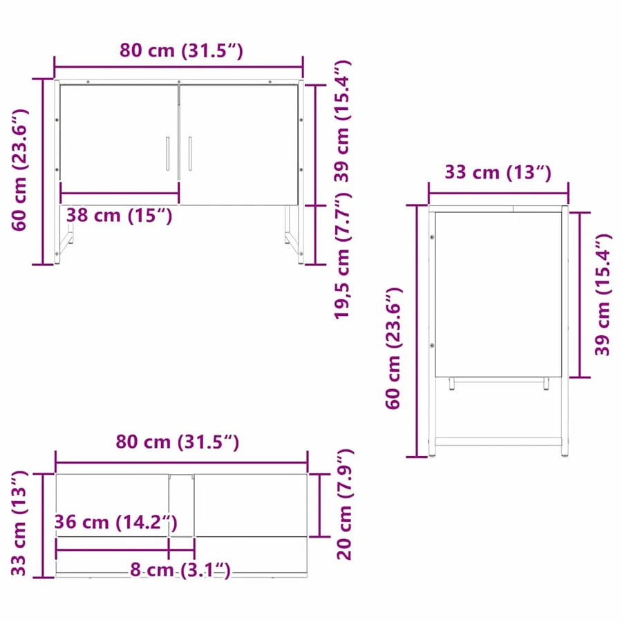 Meuble de Lavabo de Salle de Bain Chêne noir 80 x 30 x 60 cm - 13
